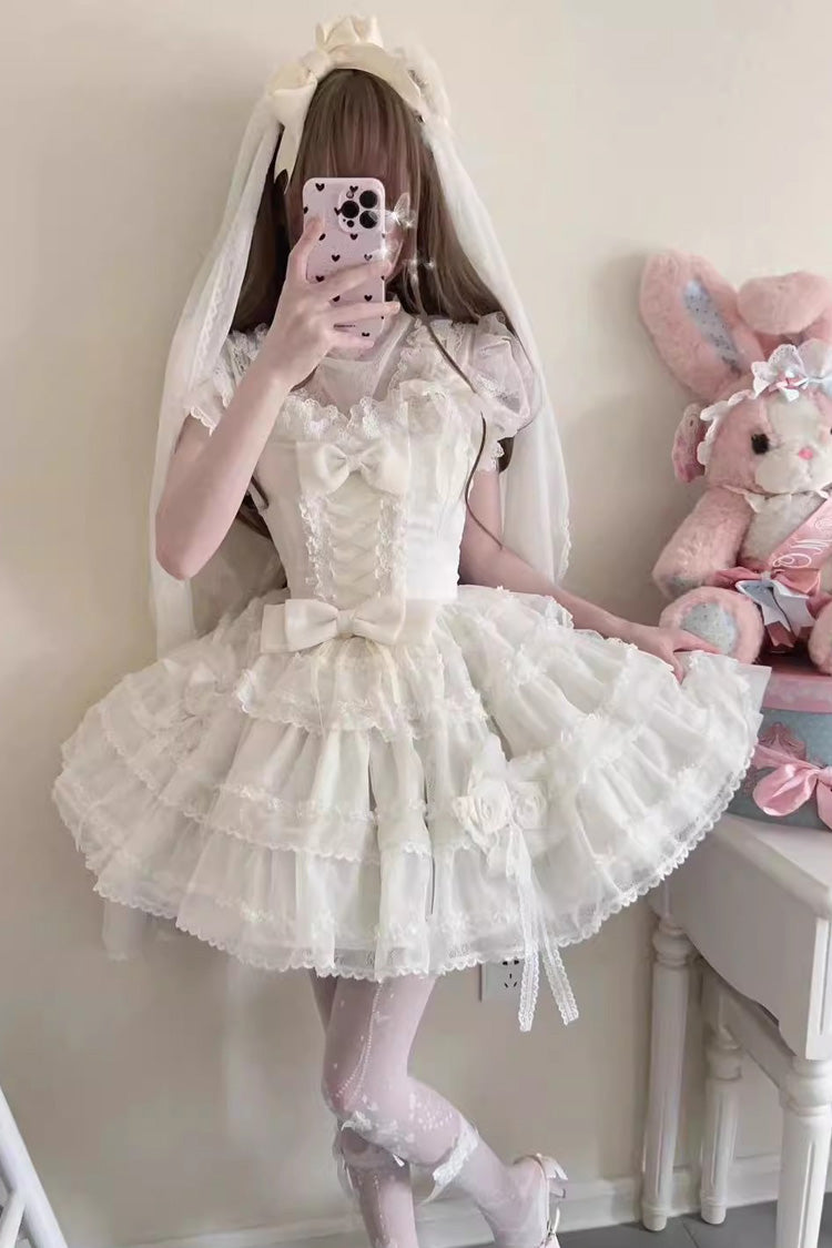 White Moonlight Sleeveless Ruffle Bowknot Lace Sweet Lolita Jsk Dress