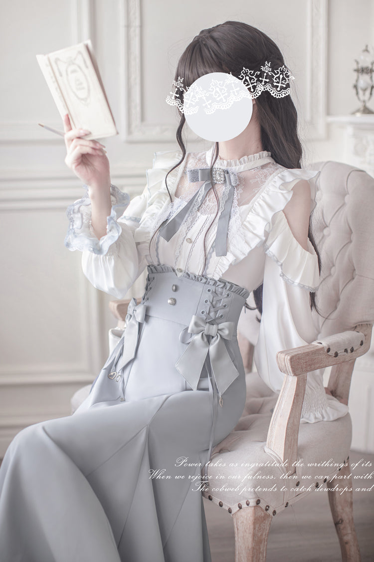 Blue Ruffle Bowknot Slim Sweet Elegant Lolita Fishtail Skirt Dress