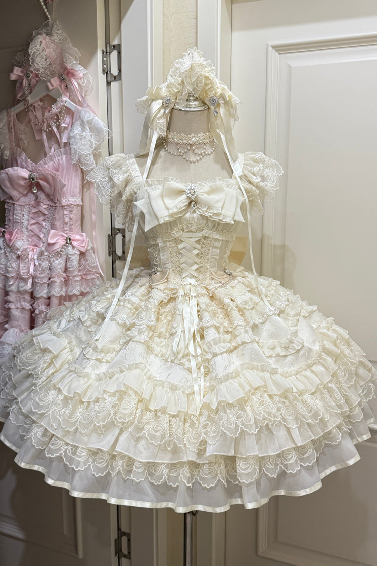 Apricot Eternal Vow Sleeveless Multi-Layered Ruffle Hanayome Bowknot Lace Lace-Up Sweet Lolita Jsk Dress
