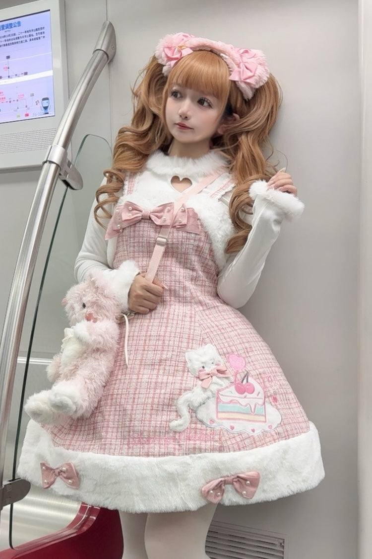Pink Print Embroidery Bowknot Sweet Princess Lolita Jsk Dress
