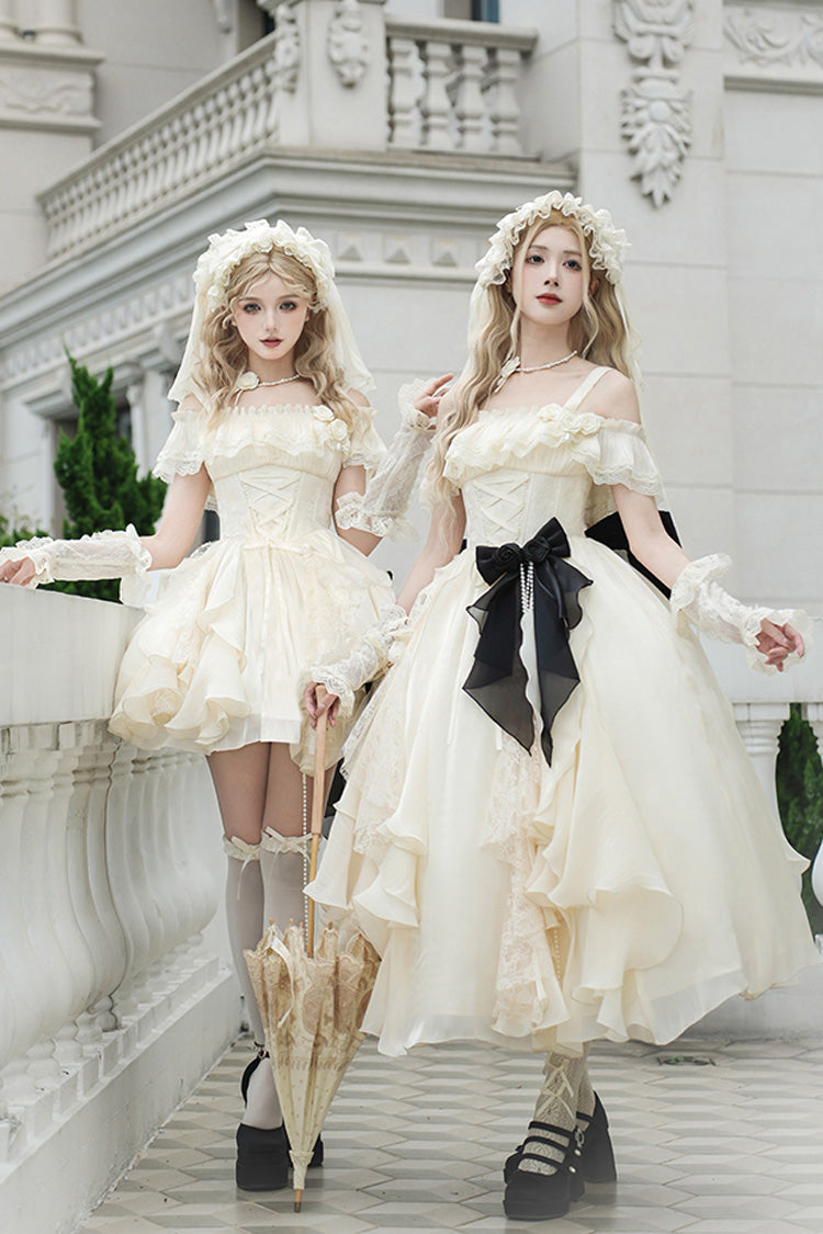 Ivory Moonlight Variations Sleeveless Ruffle Lace-Up Sweet Lolita Jsk Short Dress