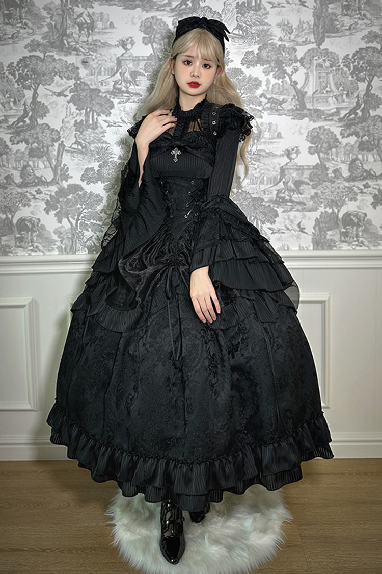 Solid Color The Mystery of The Doll Halterneck Ruffle Bowknot Drawstring Gothic Lolita Dress 4 Colors