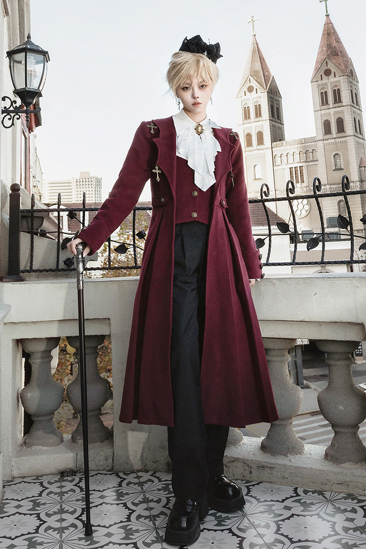 Dark Red The Legend of Dracula Long Sleeves Gothic Prince Handsome Cool Ouji Lolita Coat