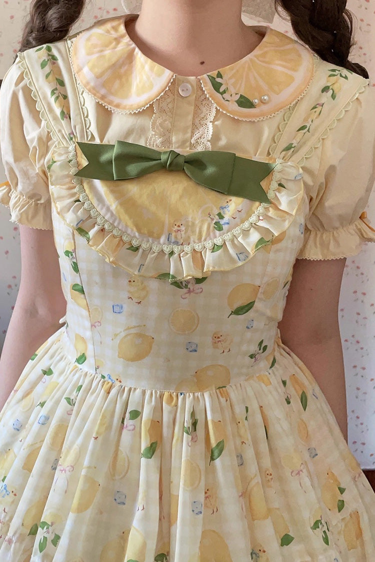 Yellow Lemon Chicken Print Ruffle Bowknot Lace Sweet Lolita Jsk Long Dress