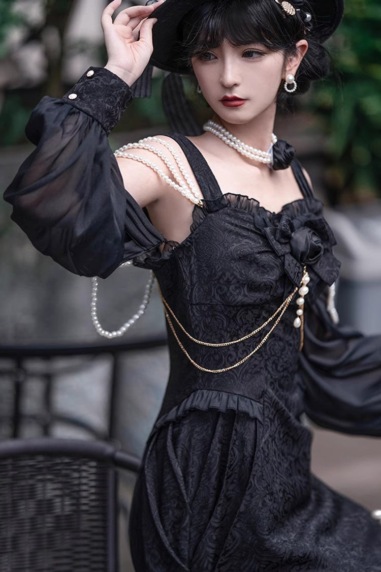 Black Camellia 1.0 Sleeveless Jacquard Ruffle Lace Gothic Chinese Style Lolita Jsk Fishtail Dress