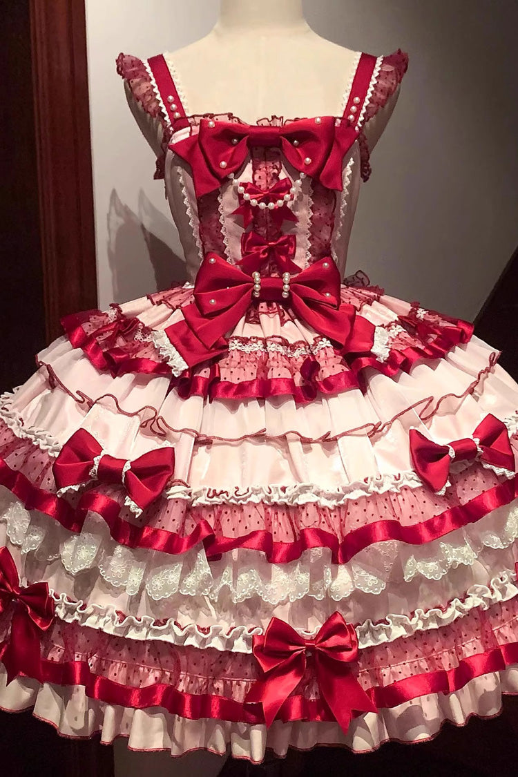 Red Ribbon Berries Sleeveless Multi-Layered Ruffle Bowknot Lace Sweet Lolita Jsk Dress