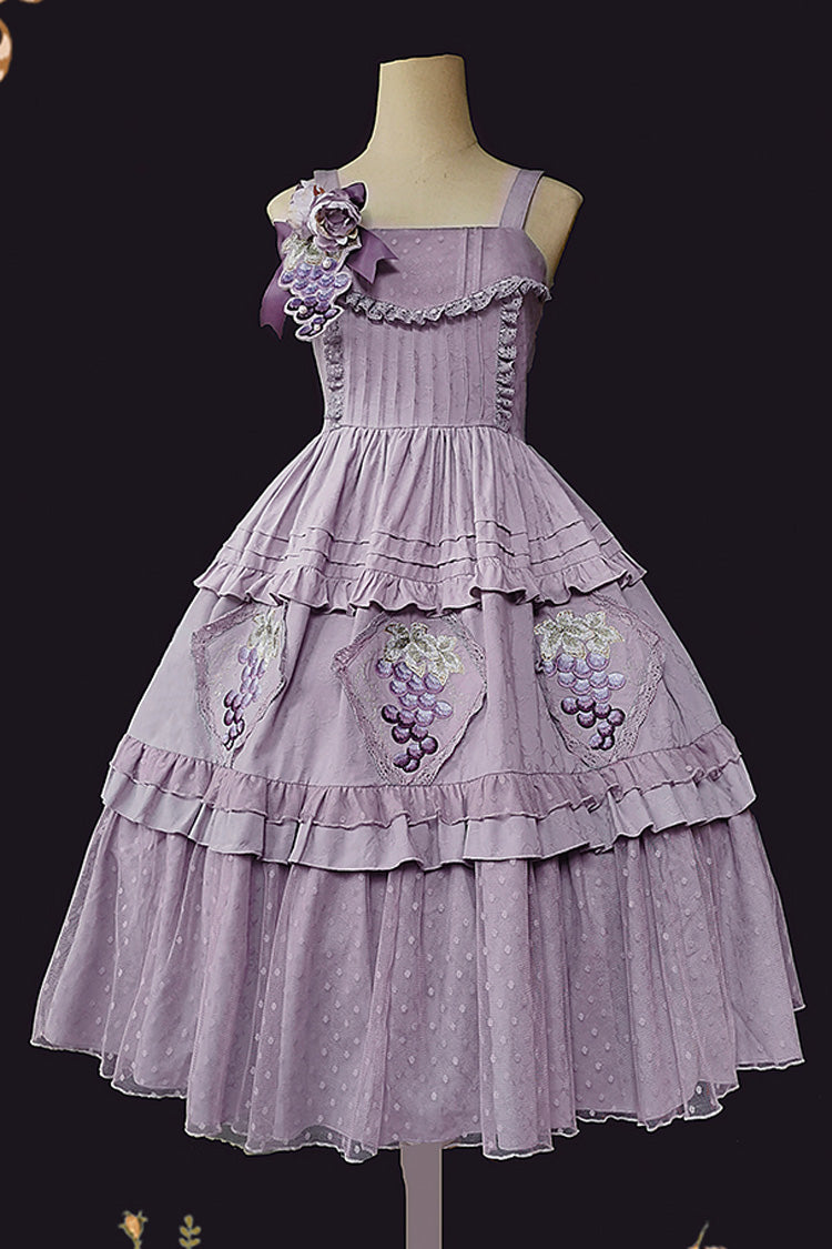 Purple Vineyard Sleeveless Jacquard Print Ruffle Embroidery Sweet Lolita Jsk Dress