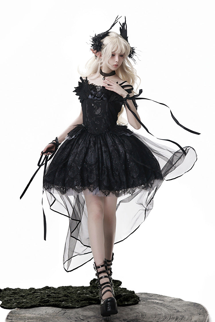 Black Black Swan's Prayer Sleeveless Ruffle Bowknot Gothic Ballet Lolita Jsk Dress