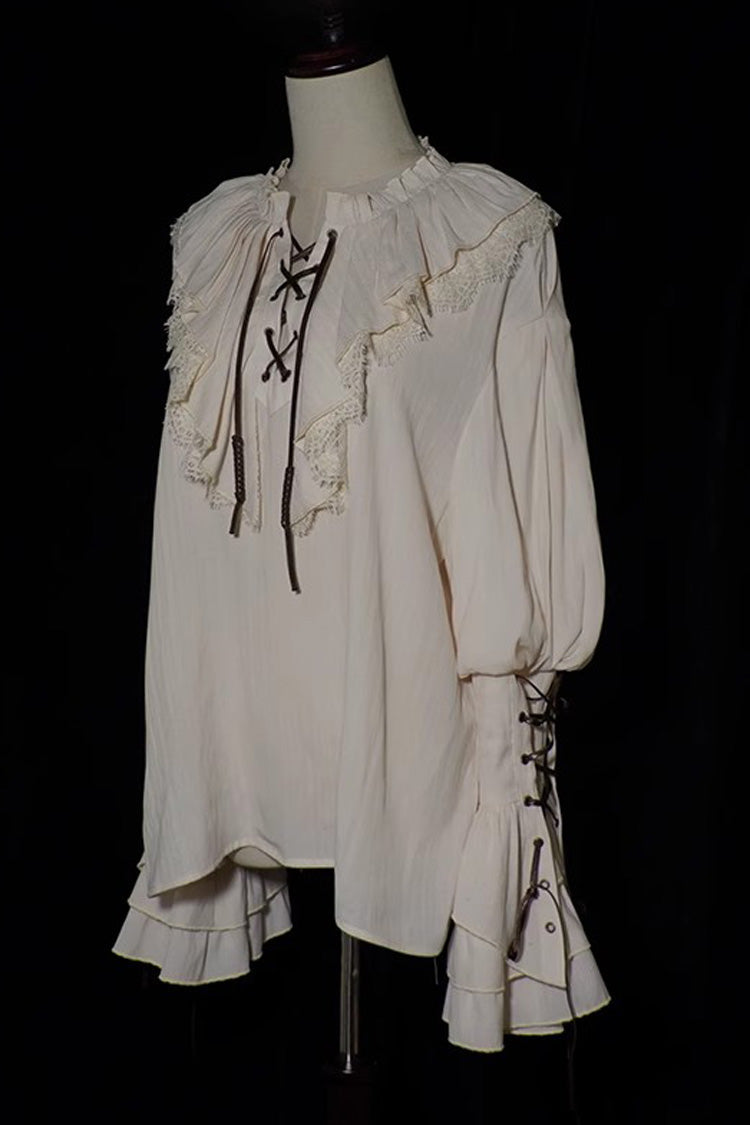 Ivory Pirate Series Navigation Treasure Hunting Guide V Collar Long Hime Sleeves Ouji Lolita Blouse