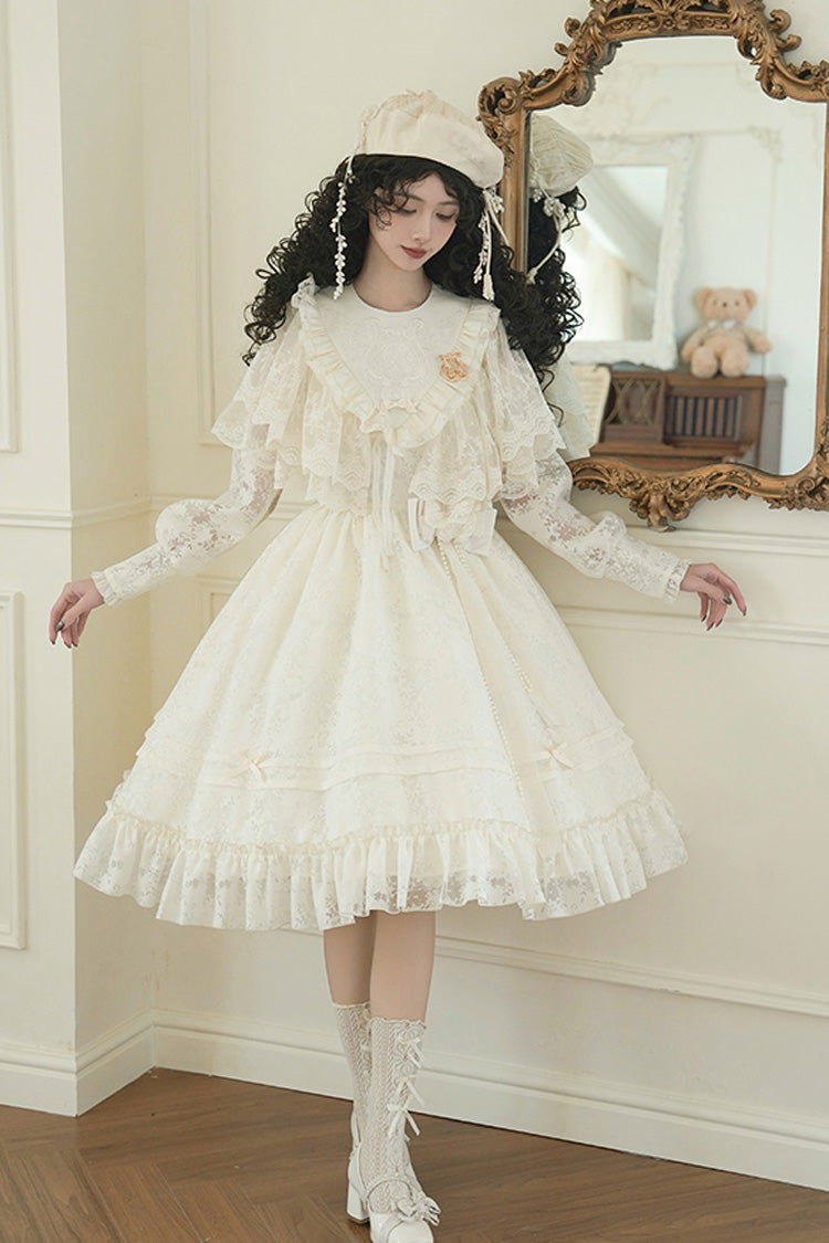 Ivory Flower Sound Long Sleeves Ruffle Cardigan Bowknot Lace Sweet Lolita Dress