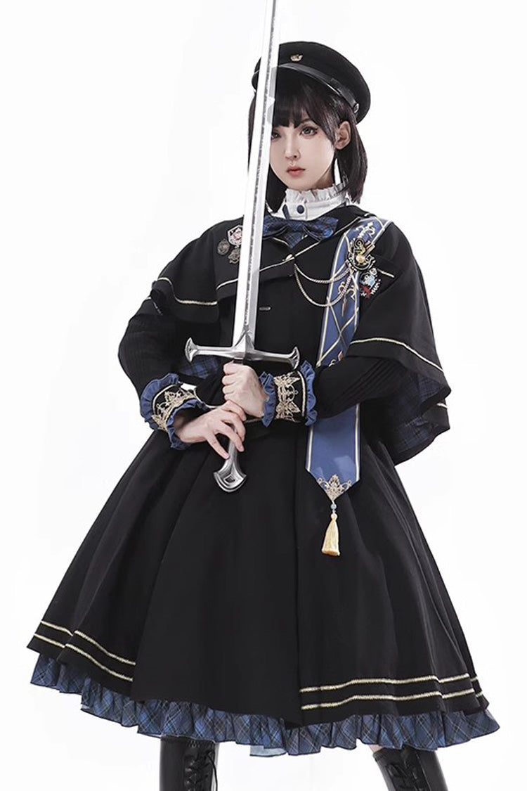 Black Breaking Dawn Stand Collar Long Sleeves Ruffle Gothic College Style Elegant Lolita Dress