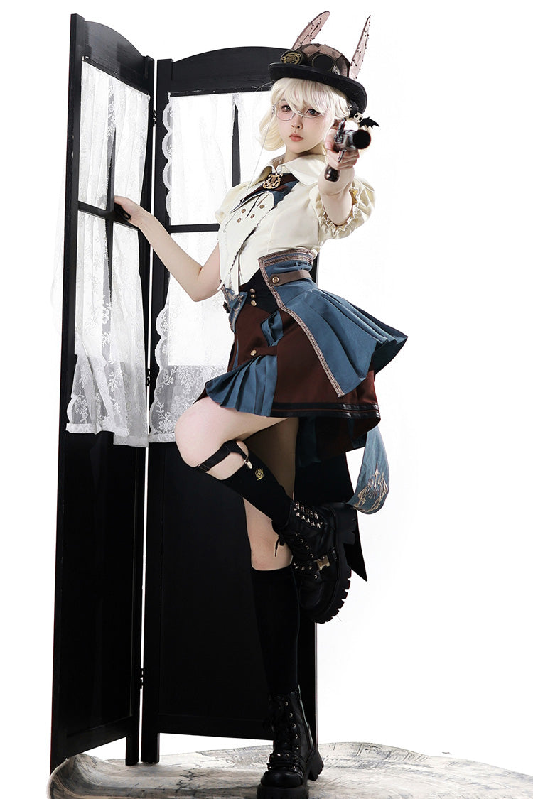 Fairy Town Train Conductor British Academy Short Sleeves Embroidery Punk Handsome Lolita Skirt Set
