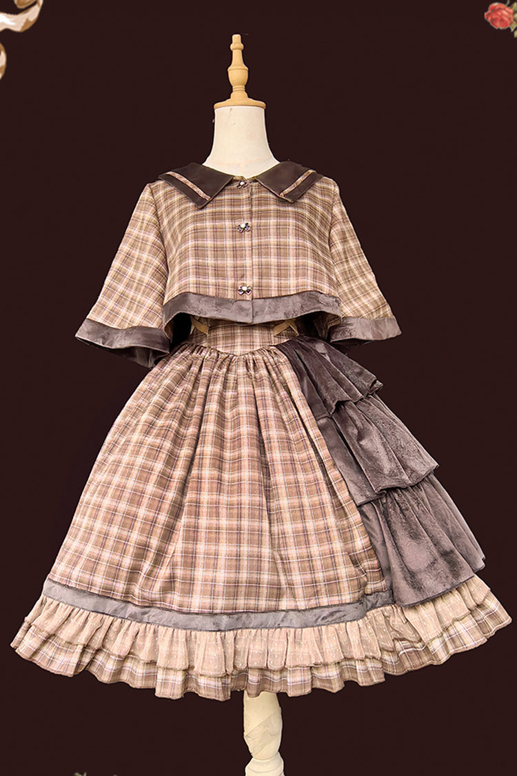Brown Morning Tune Sleeveless High Waisted Print Ruffle Asymmetric Sweet Lolita Strap Dress