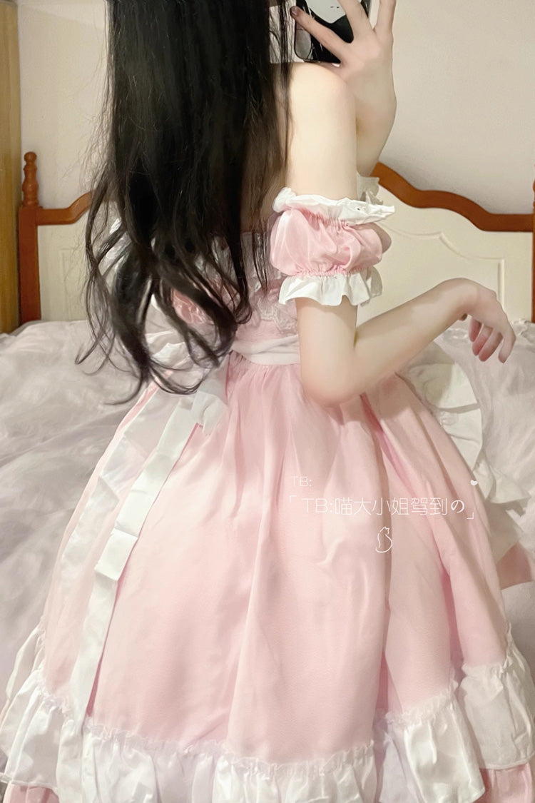 Pink Maid Off Shoulder Ruffle Plus Size Sweet Lolita Dress