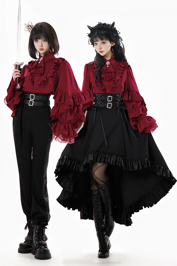Black Day and Night Song Long Sleeves Ruffle Ouji Gothic Lolita Skirt Blouse
