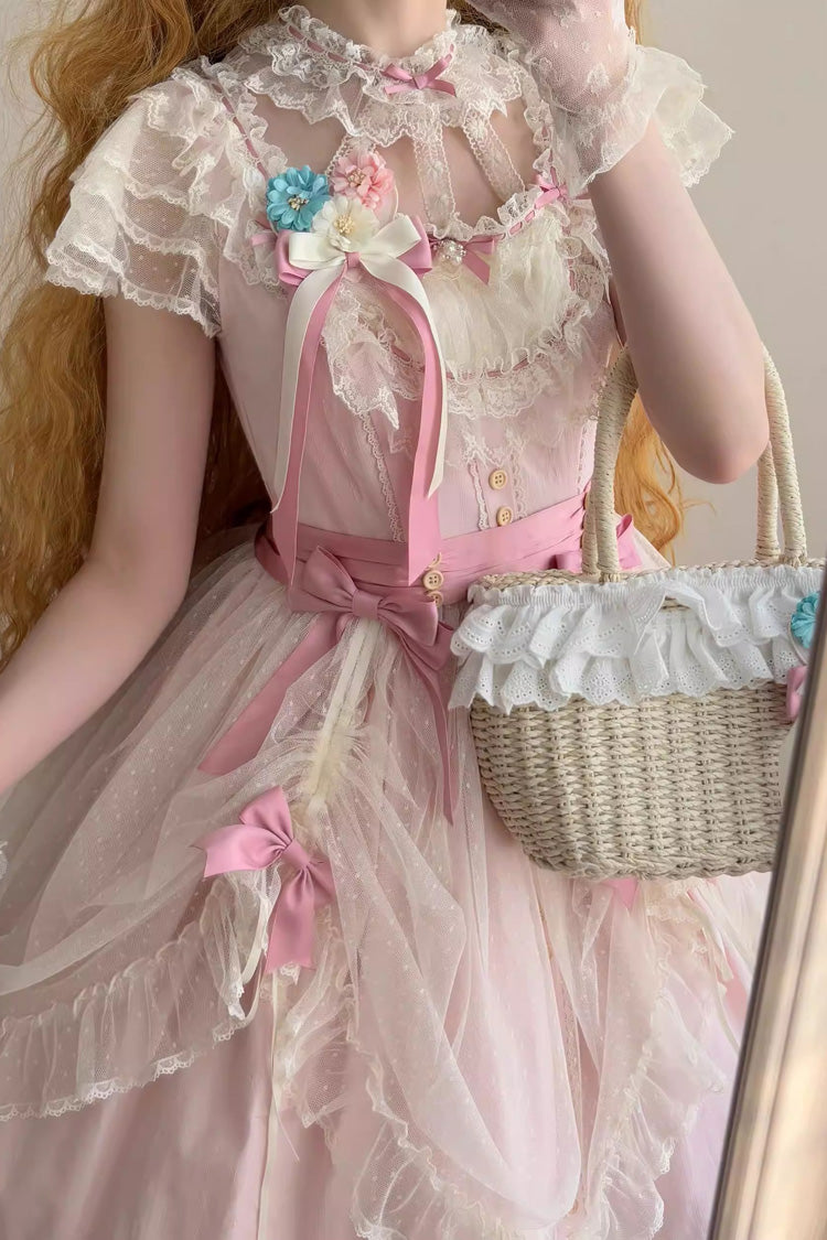 Pink Sakura's Spring Resonance Sleeveless Ruffled Bow Sweet Lolita Jsk Dress (Short Version)