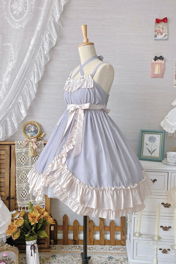 Grey Monet Estate Sleeveless High Waisted Ruffle Bowknot Asymmetric Sweet Lolita Jsk Dress