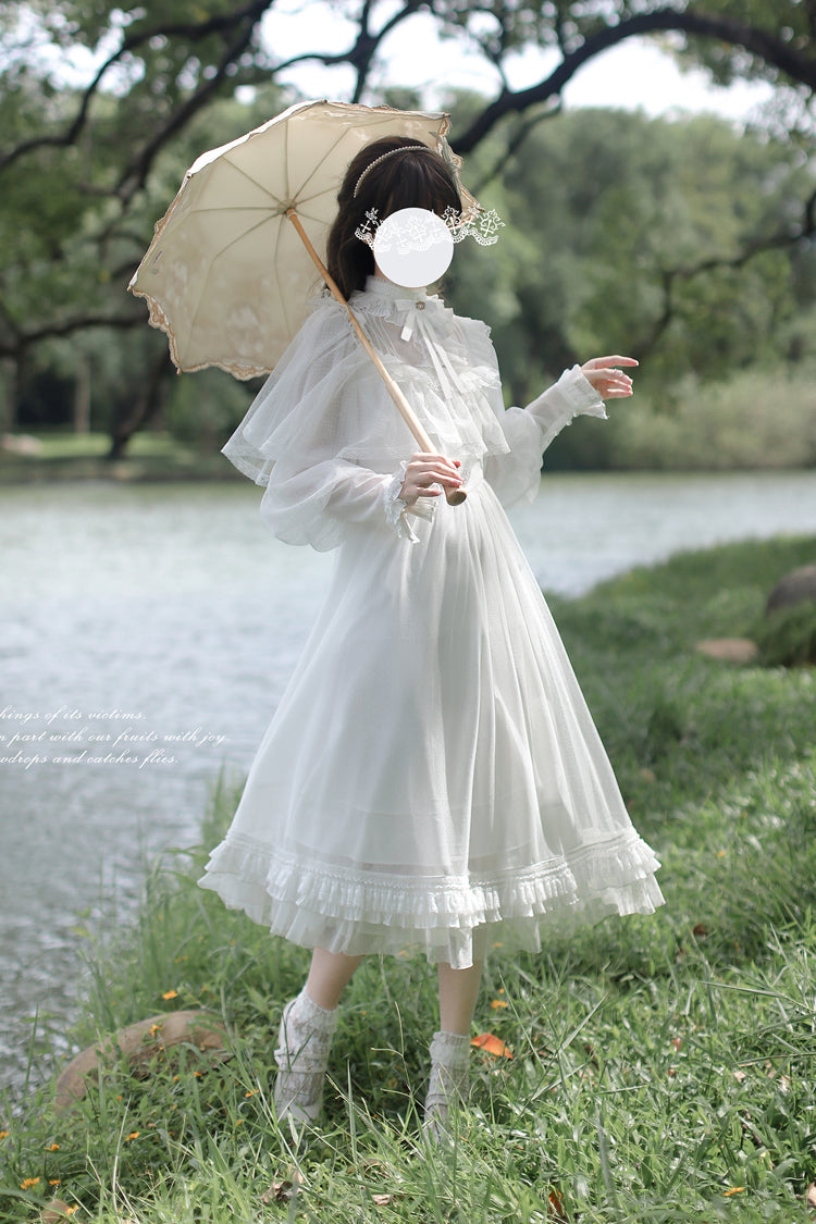 White Enchanted Daydream Long Sleeves Bowknot Lace Sweet Elegant Lolita Dress