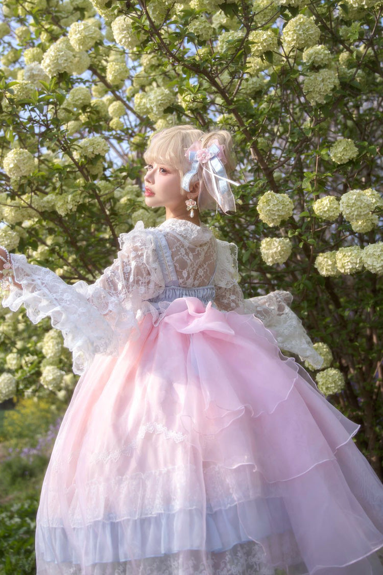 Peach Blossoms in Spring Fields Sleeveless Ruffle Bowknot Lace Sweet Chinese Style Lolita Jsk Dress 3 Colors