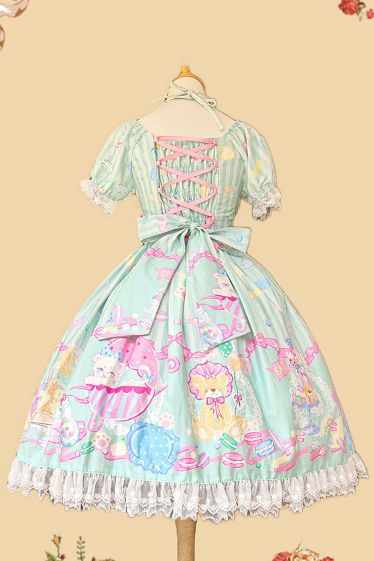 Macaron Dolly House Doll Collar Short Sleeves Print Bowknot Sweet Lolita Dress 3 Colors