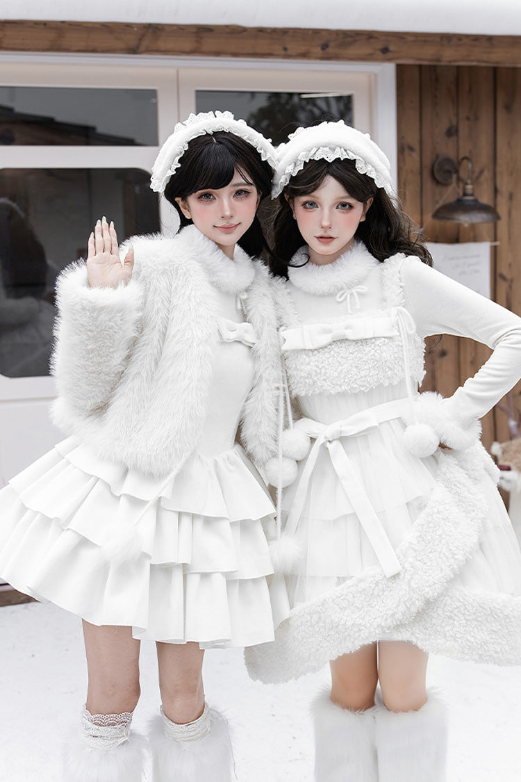 White Chocolate Triple-Layered Ruffle Bowknot Sweet Lolita Jsk Dress Set