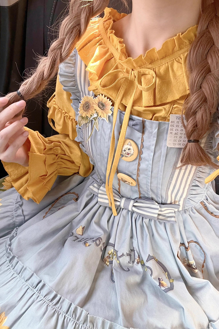 Cat and Sunflower Print Bowknot Sweet Lolita Jsk Dress 2 Colors