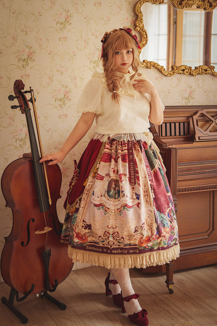 Red Kaleidoscope of Dreams Oil Print Side Cardigan Sweet Vintage Gorgeous Lolita Skirt