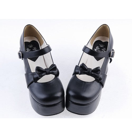 Black Round Toe Strap Bow Platform Classic Lolita Shoes