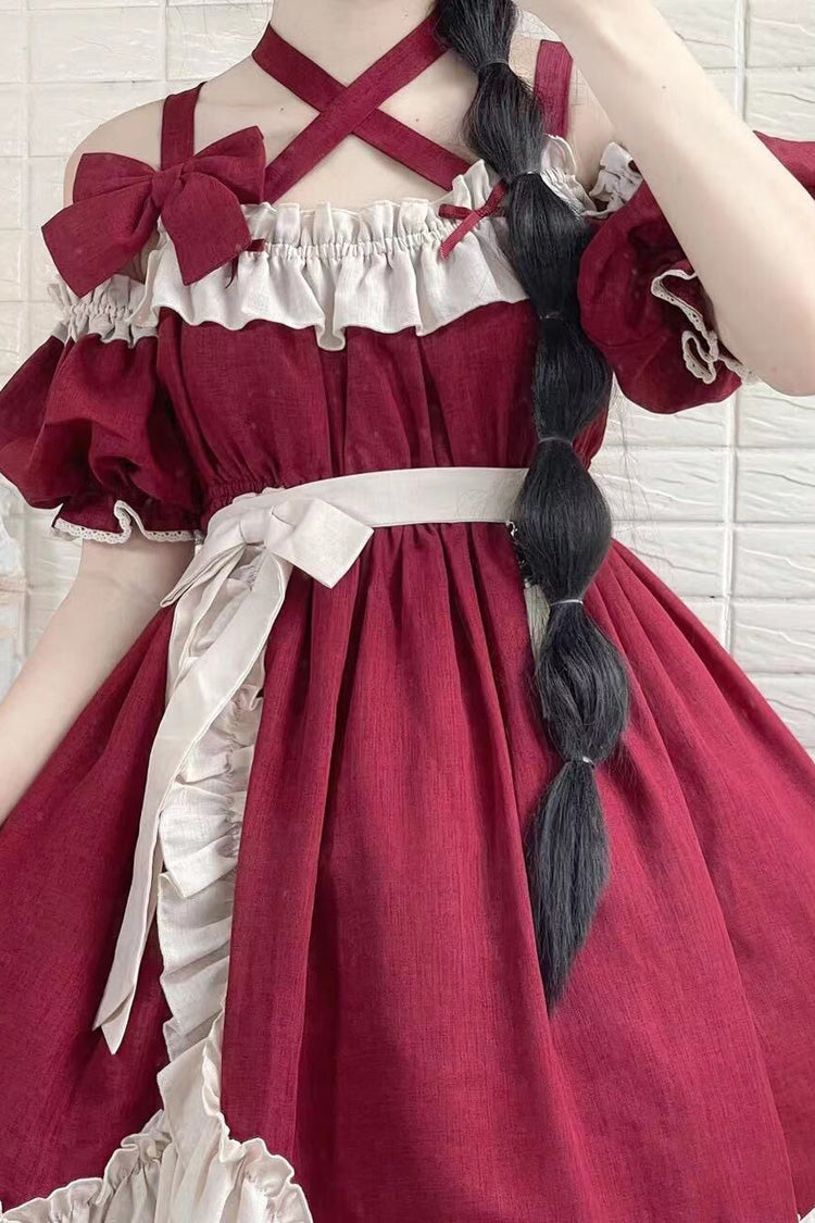 Red Monet Estate Sleeveless High Waisted Ruffle Bowknot Asymmetric Gothic Lolita Jsk Dress