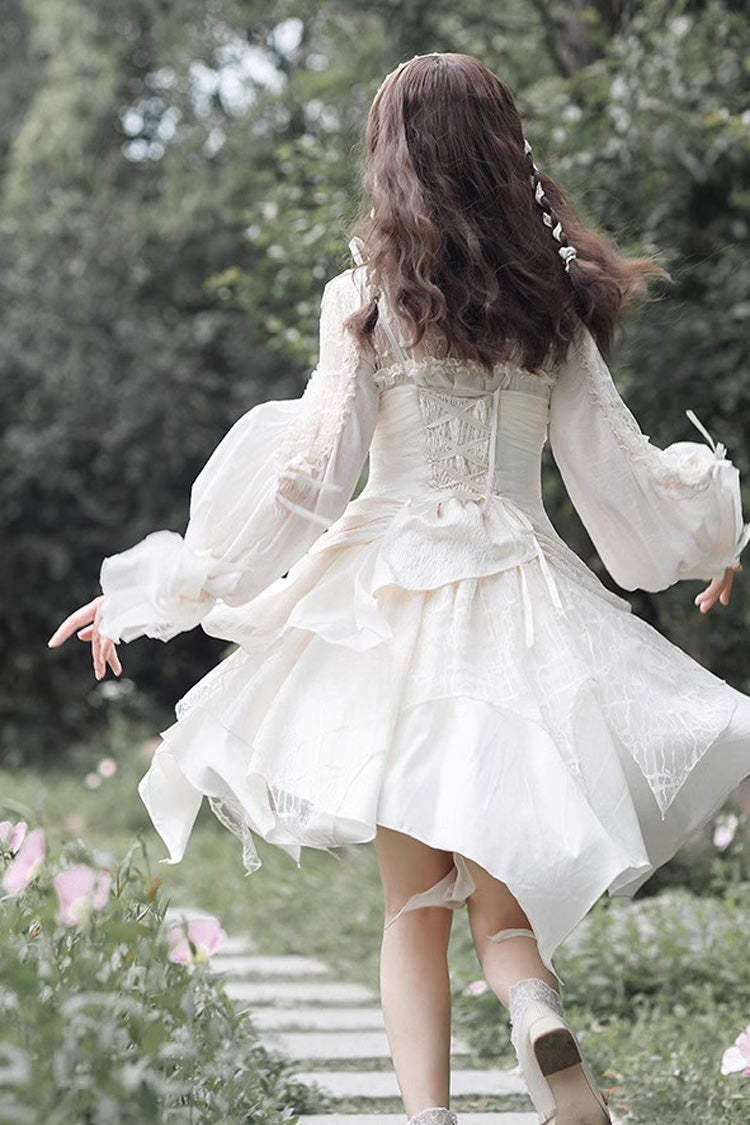 White Multi-layer Bowknot Sweet Elegant Princess Irregular Lolita Dress