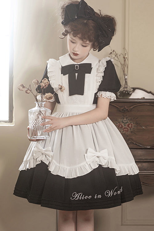 Round Collar Lace Puff Short Sleeves With Apron Sweet Lolita Dress