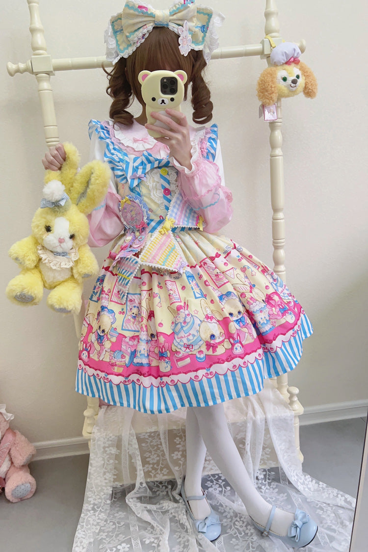 Bunny Pastry Chef Print Bowknot Gothic Japanese Lolita Jsk Dress 3 Colors