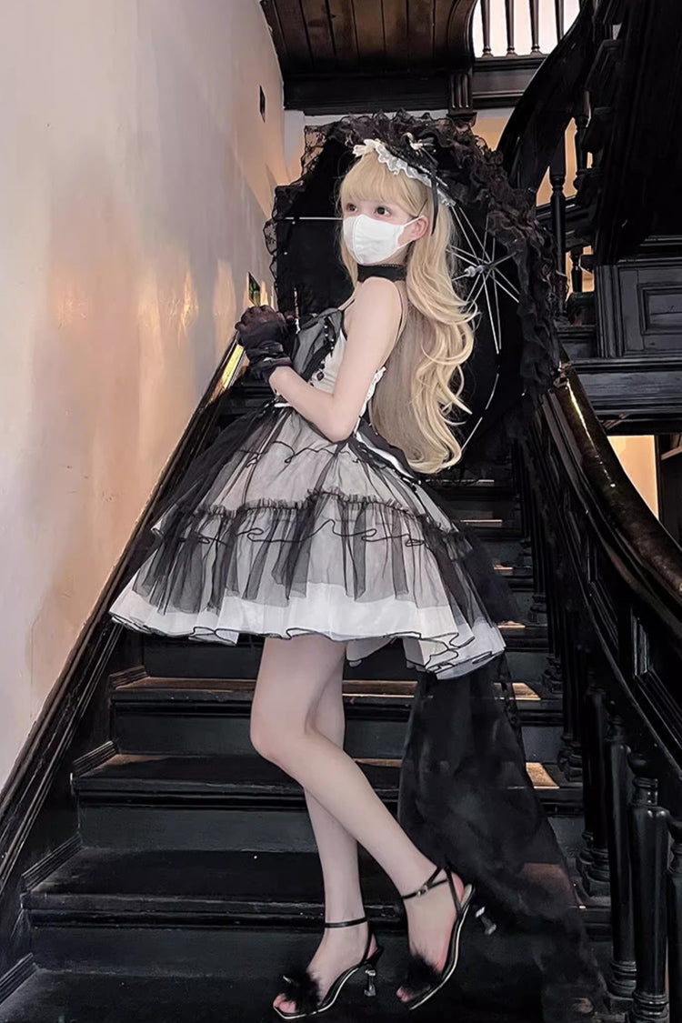 Black/White Ruffle Hanayome Lace Lace-Up Gothic Plus Size Lolita Jsk Dress (Short Version)