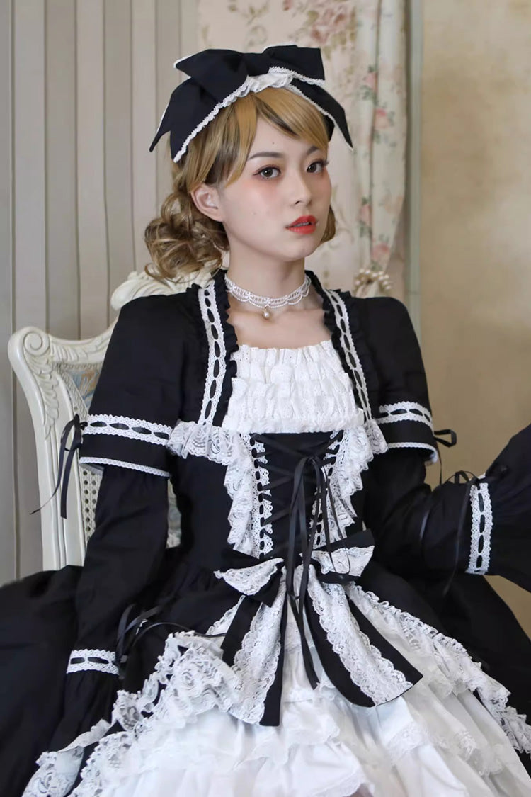 Miss Rella Short Sleeves Multi-Layered Ruffle Cardigan Bowknot Lace-Up Sweet Lolita Dress 9 Colors