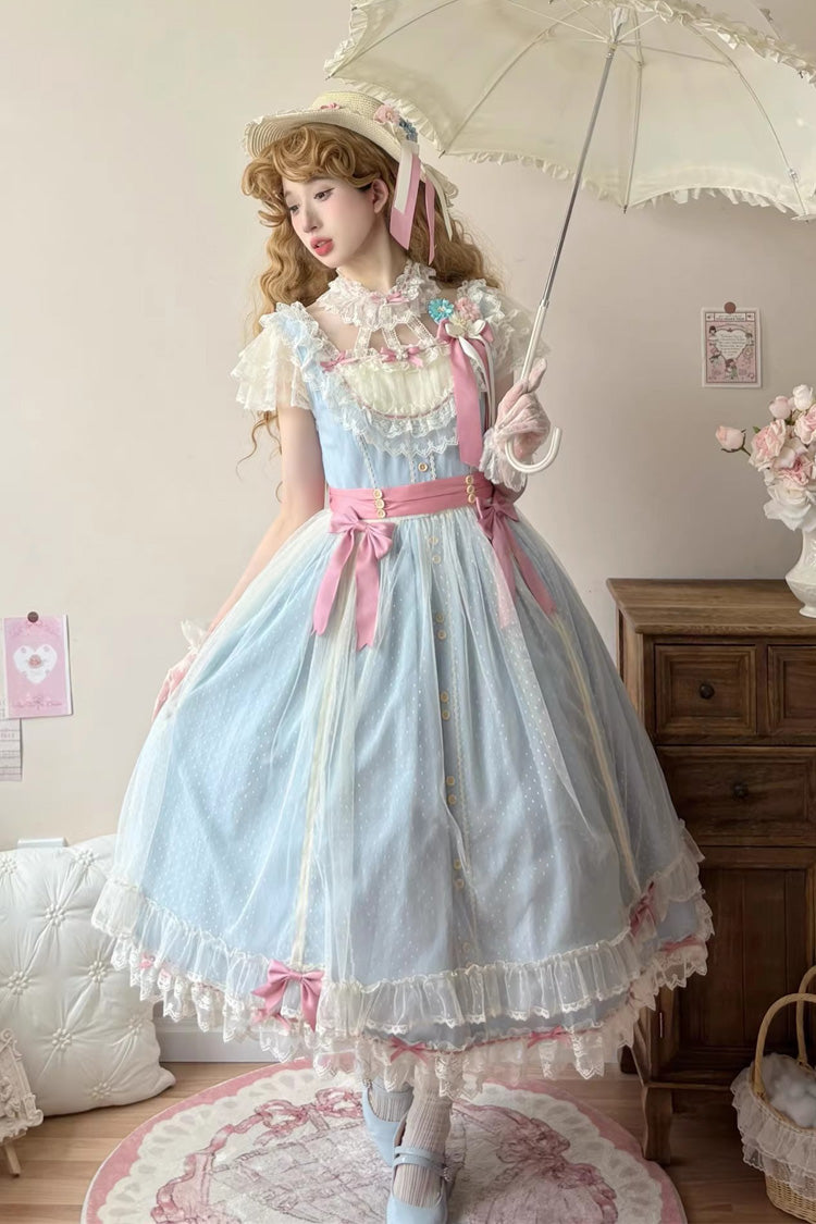Blue Sakura's Spring Resonance Sleeveless Ruffled Bow Sweet Lolita Jsk Dress (Long Version)