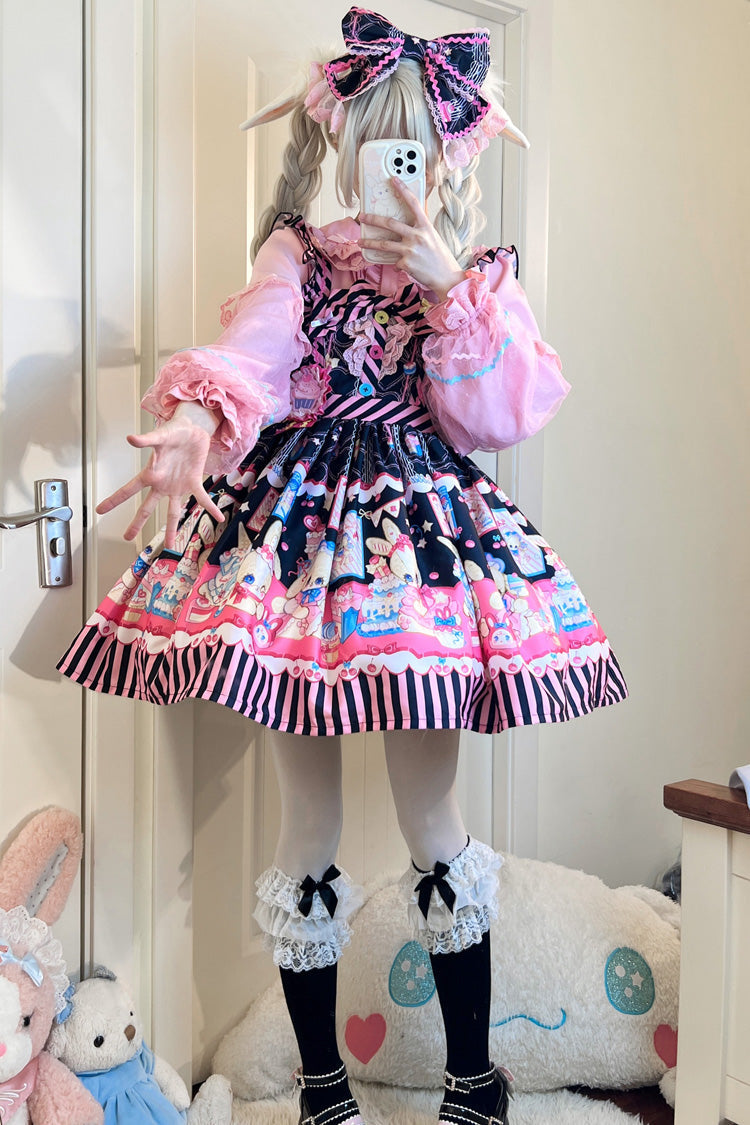 Bunny Pastry Chef Print Bowknot Gothic Japanese Lolita Jsk Dress 3 Colors