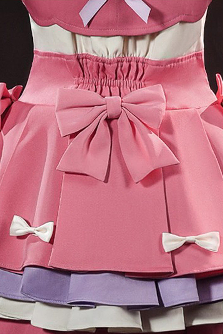Pink Identity V Short Sleeves Ruffle Bowknot Lace-Up Sweet Ouji Lolita Dress Shorts Set