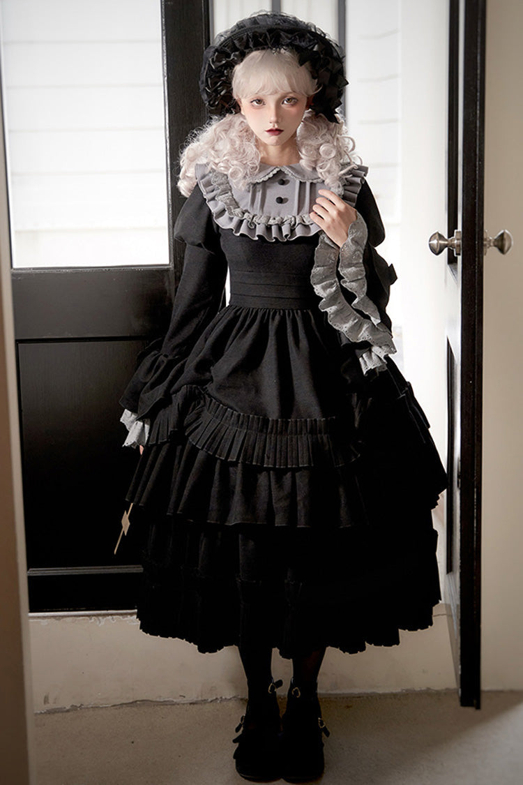 Black Chapter of the Night Long Hime Sleeves Ruffle Bowknot Gothic Lolita Dress