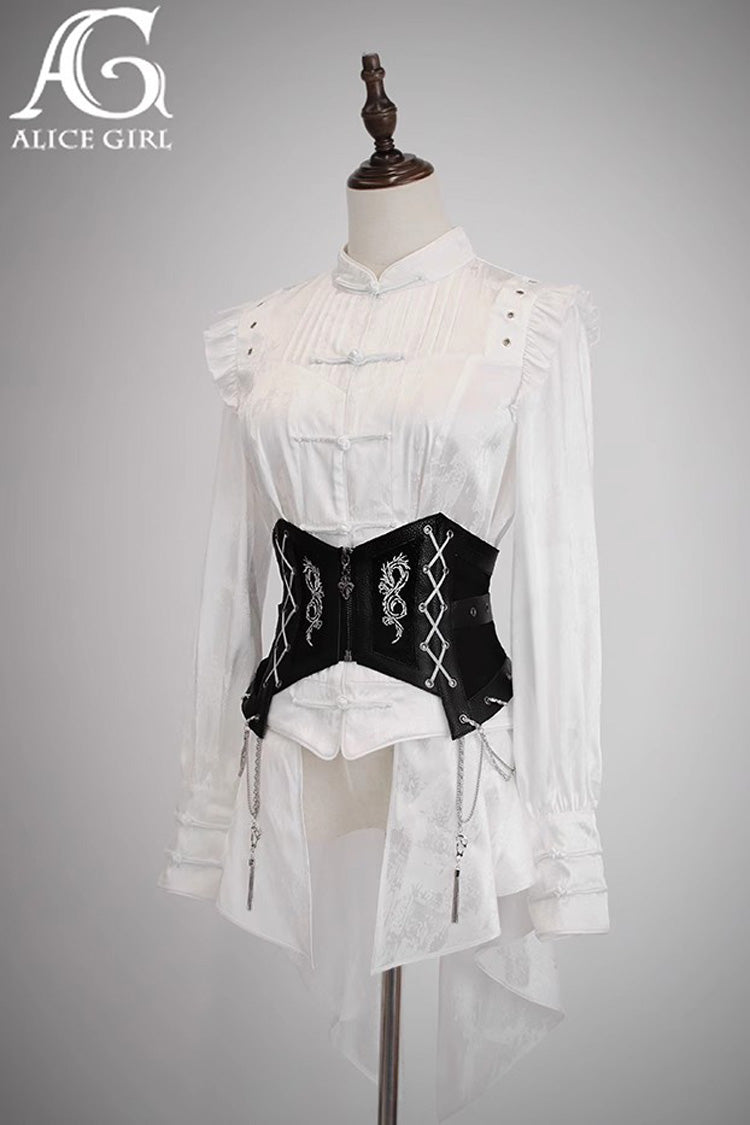 Black Bone Dragon Print Zipper Lace-Up Ouji Fashion Classic Lolita Waistband