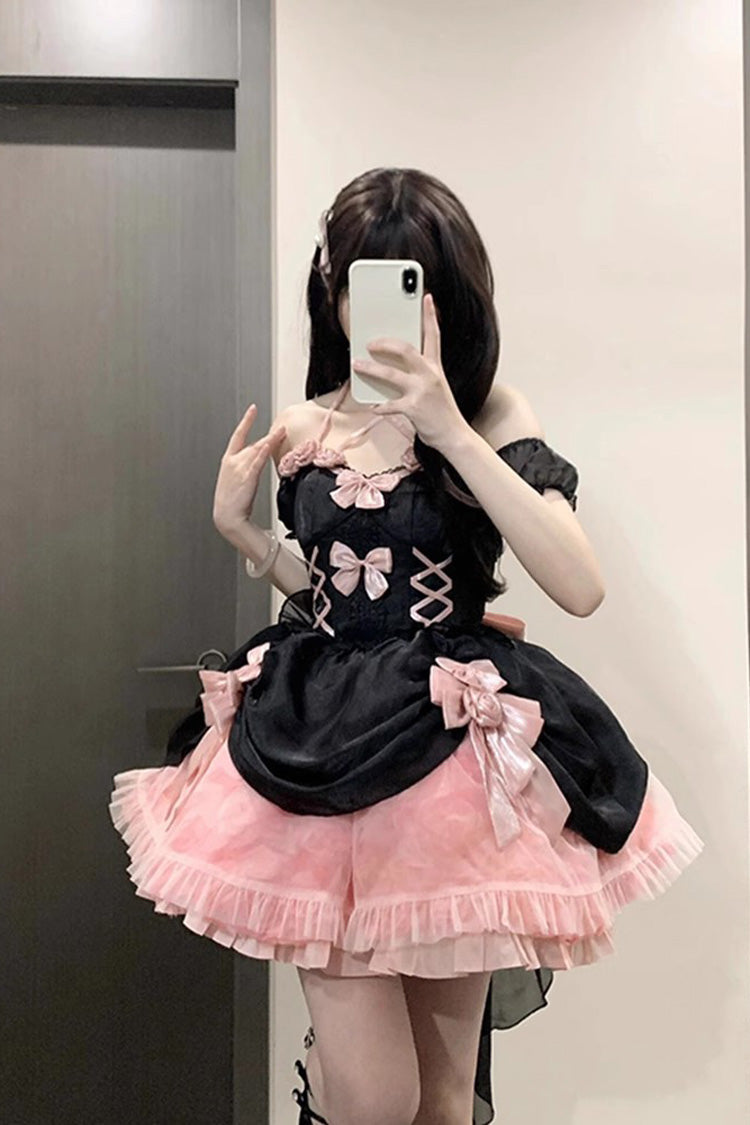 Black/Pink Multi-layer Hanayome Bowknot Fishbone Elegant Princess Sweet Lolita Jsk Dress