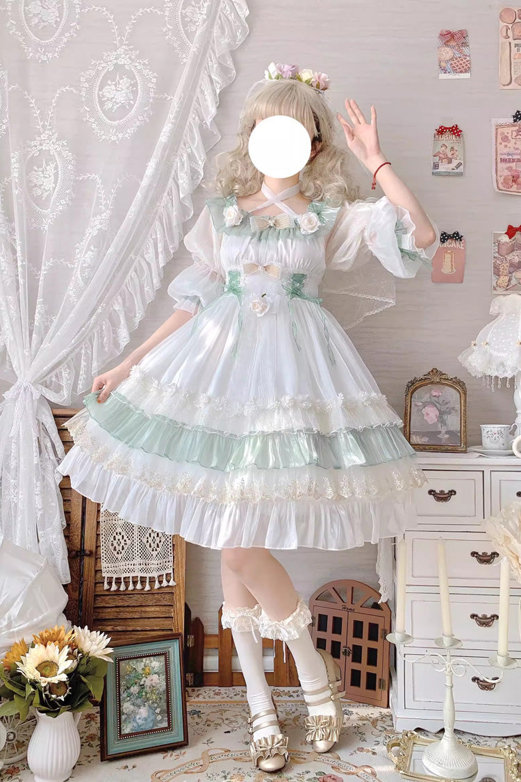 Green Spring of Boliya Long Sleeves Multi-Layered Ruffle Bowknot Lace Lace-Up Sweet Princess Lolita Dress
