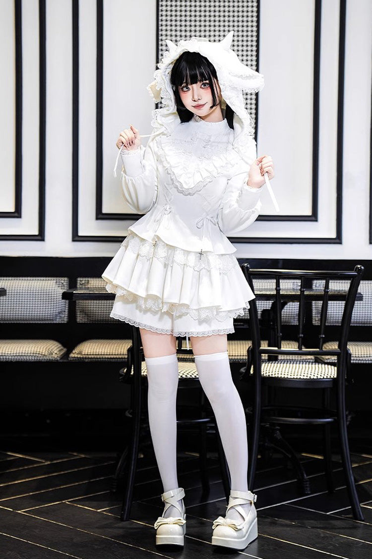 White Long Sleeves Ruffle Lace-Up Sweet Handsome Lolita Dress