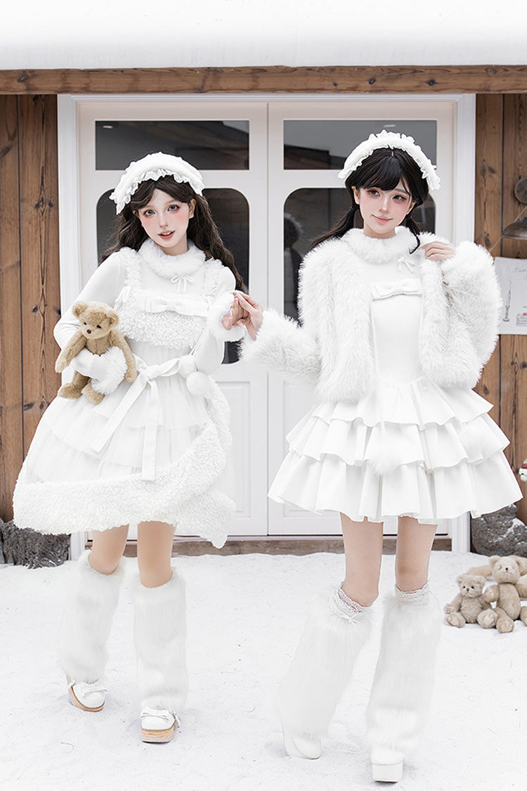 White Chocolate Triple-Layered Ruffle Bowknot Sweet Lolita Jsk Dress Set
