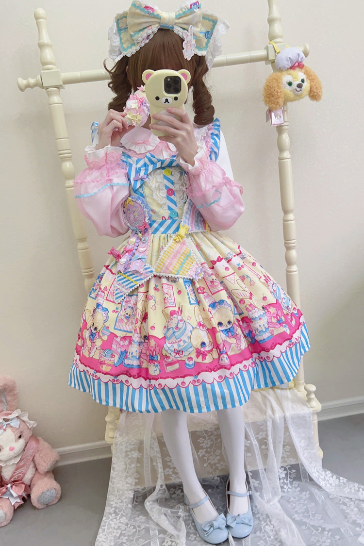 Bunny Pastry Chef Print Bowknot Gothic Japanese Lolita Jsk Dress 3 Colors