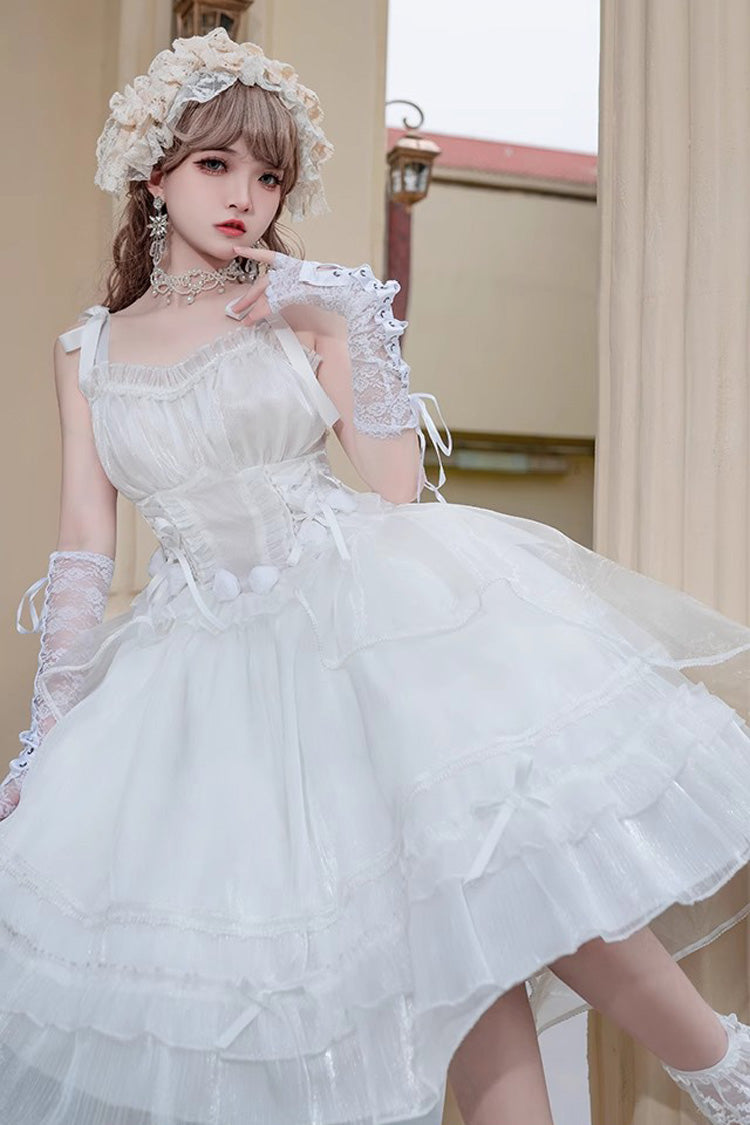 White Sleeveless Ruffle Sleeping Garden Hanayome Bowknot Sweet Lolita Jsk Dress