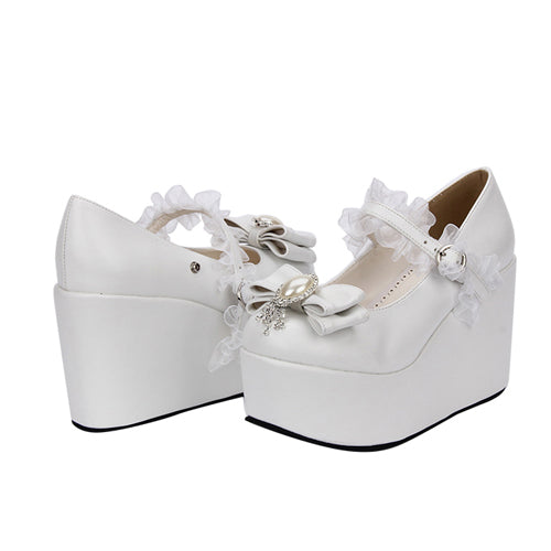 White Elegant Bride Bowknot Ornament High Heel Classic Lolita Shoes
