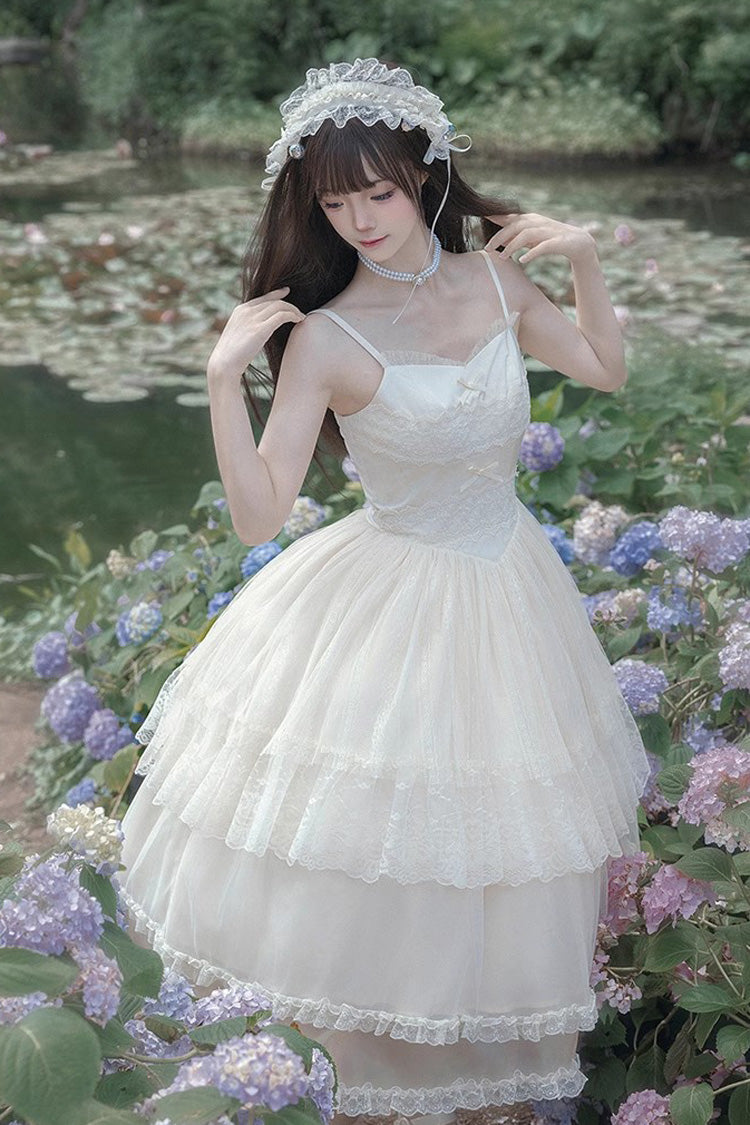 Ivory Tower Multi-layer Ruffle Embroidery Sweet Elegant Lolita Jsk Dress (Long Version)