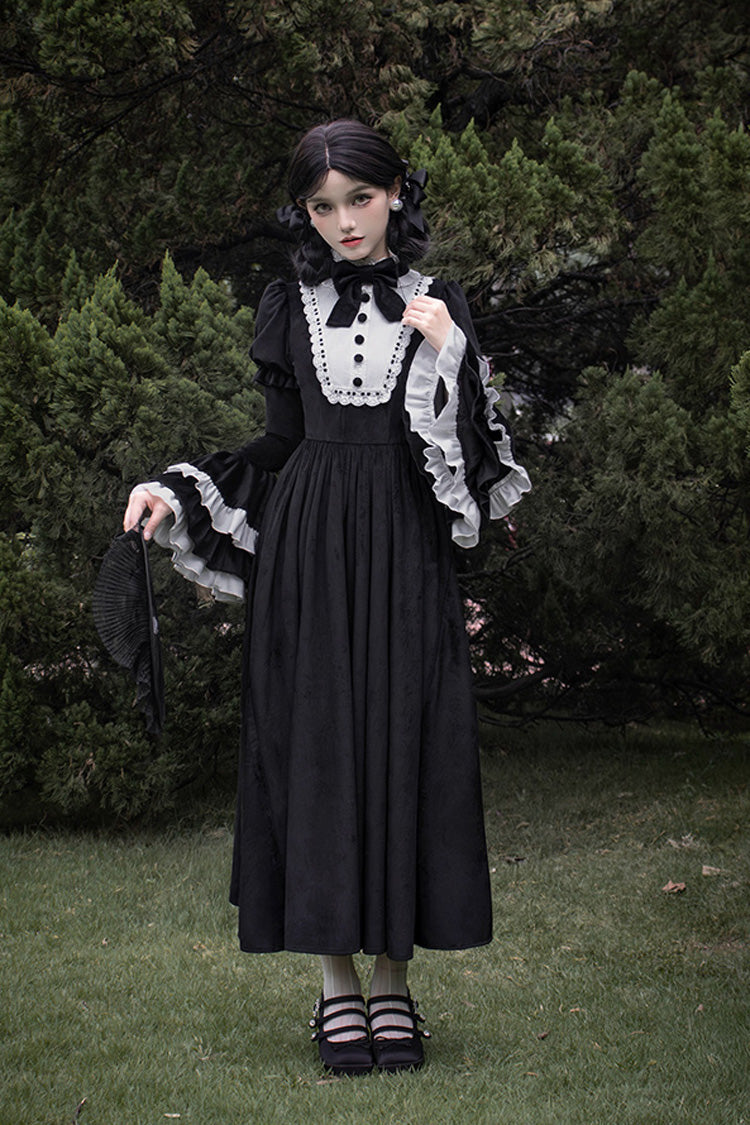 Black Sleepless Night Long Hime Sleeves Ruffle Bowknot Gothic Lolita Dress