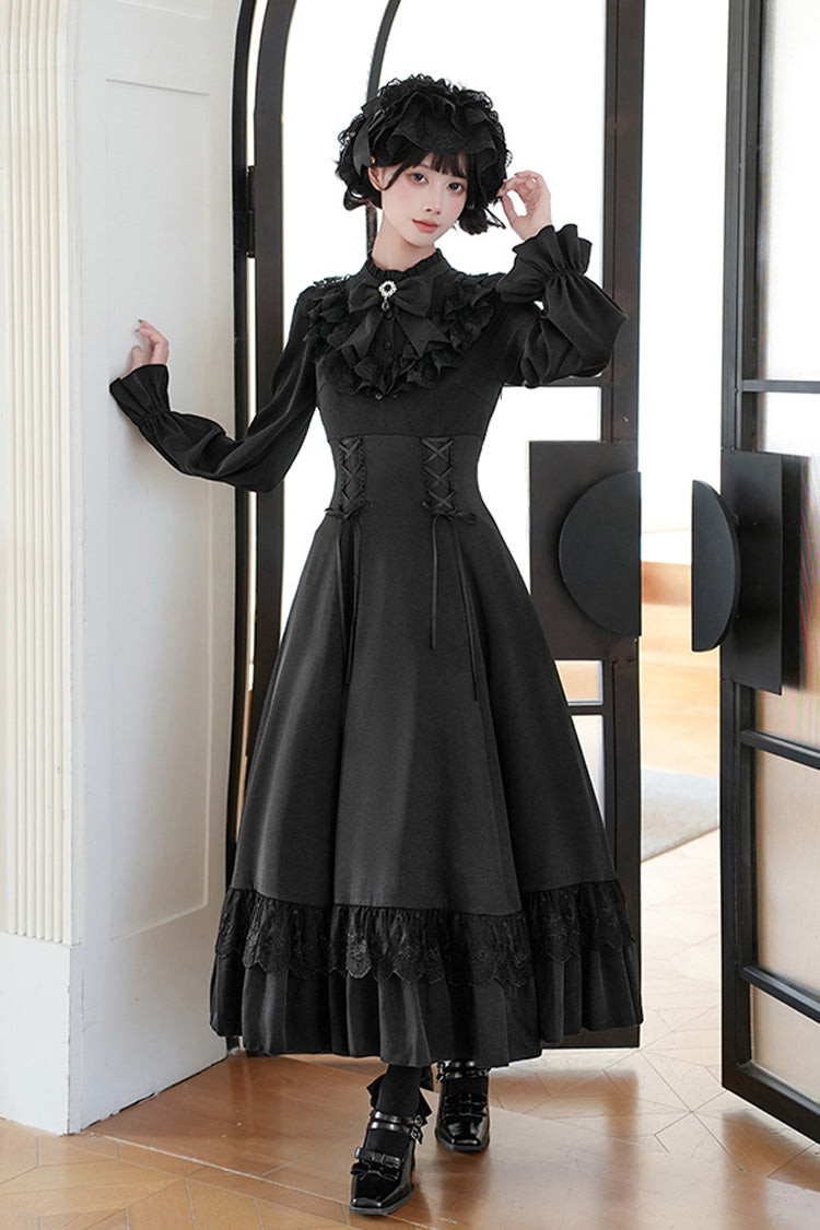 Letters & Poems · Day and Night Stand Collar Long Sleeves Ruffle Bowknot Lace-Up Gothic Lolita Dress 2 Colors