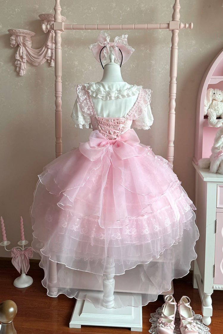 Pink Lotus Butterfly Heart Multi-Layered Ruffle Hanayome Bowknot Lace Sweet Lolita Jsk Dress